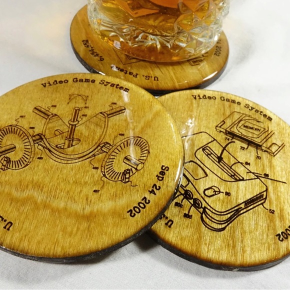 4x Unique Nintendo 64 Patent 3.5” Coasters, Engraved Wood, Handmade - Picture 5 of 8
